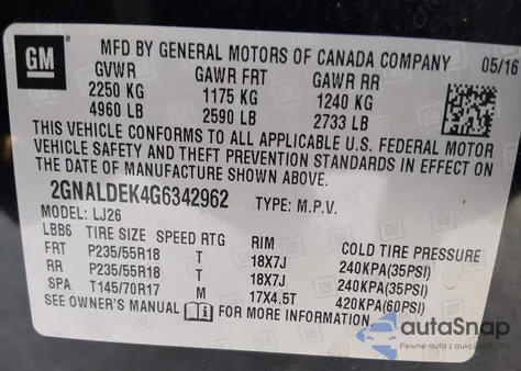 2016 Chevrolet Equinox Ltz из США, поврежденный, VIN 2GNALDEK4G6342962